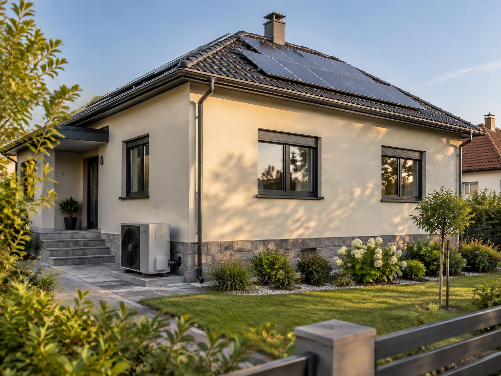 Energetikailag felújított családi ház új homlokzati hőszigeteléssel, nyílászárókkal, napelemekkel és hőszivattyúval